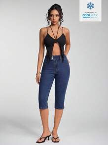 Jeanoix Women's Casual Skinny Slit Capri Capri Denim Pants - Dark Wash - View 7