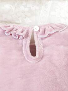 SHEIN Toddler Girls Cute Purple Velvet Long Sleeve Jumpsuit Pajamas Baby Girl Romper Baby Ruffle Romper Newborn Baby Girl Clothes Baby Girl Jumpsuit Long Sleeve Baby Romper Fall Winter - Mauve Purple - View 7