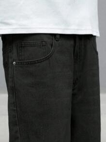 Manfinity EMRG 大码男士都市街头休闲宽松黑色破洞牛仔裤男士宽松直筒休闲裤