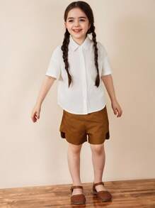 DAZY Camisa casual de manga corta y unicolor para niñas (talla pequeña), de verano