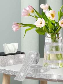 1pc Silver Self-Adhesive Crystal Rhinestone Strip Diy Hot Melt Glue Backing Iron-On Rhinestone Strip - Silver - View 8