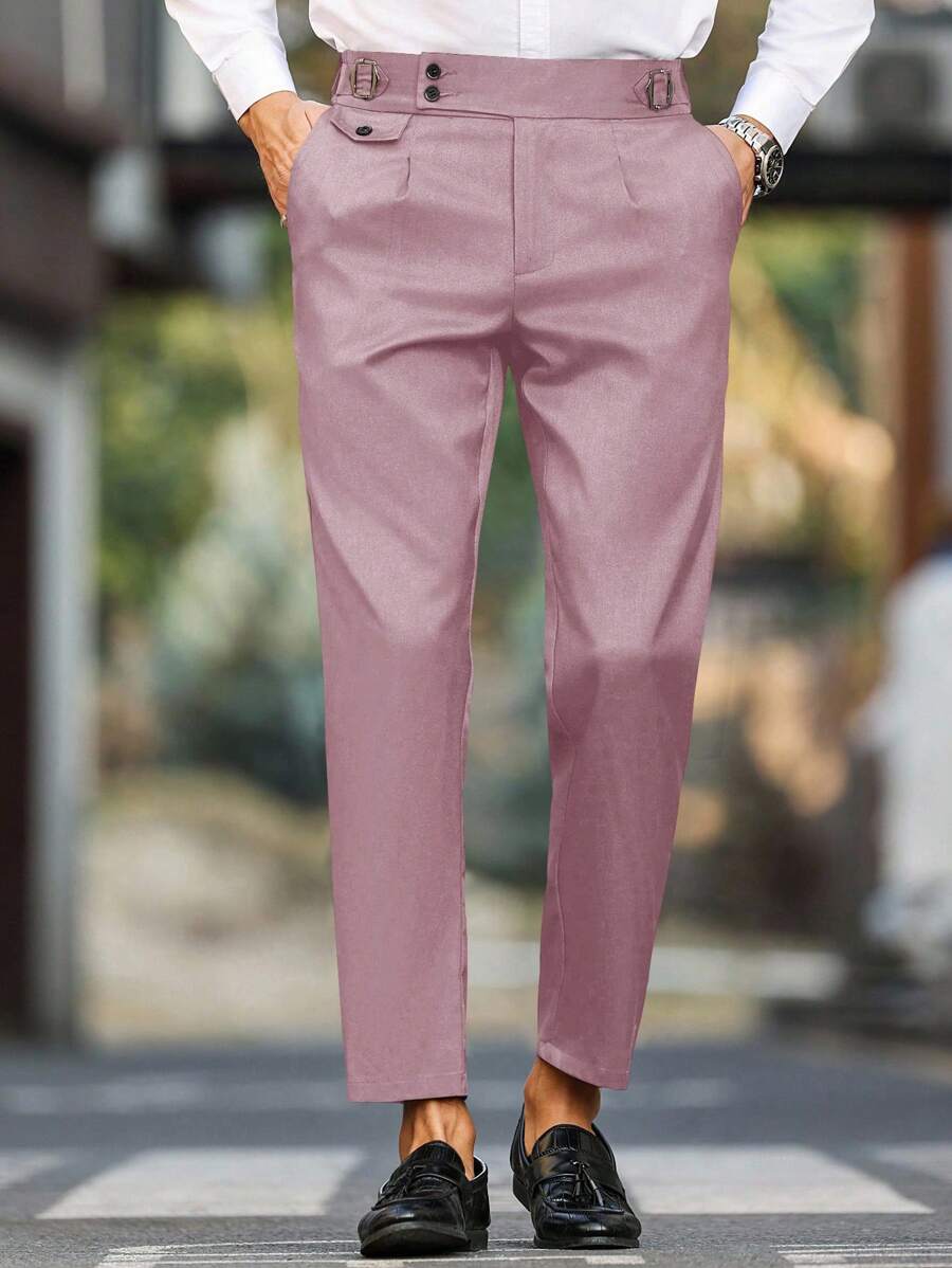 Manfinity Bizformal 男士纯色口袋直筒休闲西装裤 - 粉色 - 查看 1
