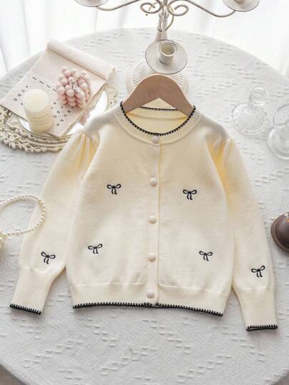 Genkimix Kids 女孩可爱彼得潘领针织开衫长袖毛衣外套