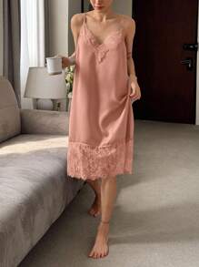 DAZY Camisón elegante de unicolor con aplicaciones de encaje - Rosa Pálido - Ver 3
