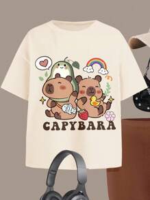 SHEIN 2 件青少年女孩休闲简约短袖宽松 T 恤和紧身裤套装，适合夏季 - 彩色 - 查看 4