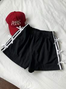 Comfortcana 女式黑色蝴蝶结装饰松紧腰短裤