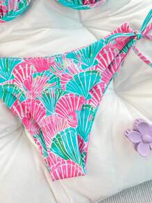 SHEIN 2pcs/Set New Multicolor Shell Underwire Side Twist High Cut Bikini Swimsuit For Women, Beach Holiday For Summer Beach Vacation