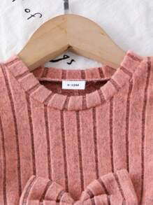 Genkimix Kids 2pcs Girls Toddler Kids Knitted Big Ribbed Long Sleeve Crop Top And Long Pants Set, Casual Daily Outfit For Autumn Fall Winter