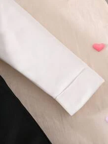 Genkimix Kids Girls' School Style White Long Sleeve Shirt Paired With Black Vest Featuring 4 Handmade Pleats, Inverted Triangle Patch, And 2 Button Closure Vest With 6 Dimensional Flowers, School Uniform Set, Back To School, All Season - Black - View 5