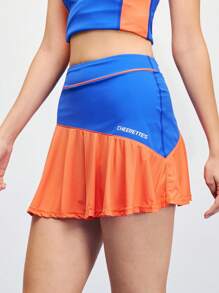 Cheerettes Women's Letter Print Contrast Color Ruffle Hem Pocket Cheerleader Sports Skort