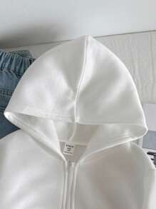 Sudadera con capucha de manga larga, de ajuste holgado, con bolsillo con cremallera, estilo minimalista y cómodo para uso diario y casual para niña preadolescente, color blanco para volver al colegio - Blanco - Ver 4