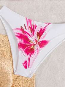 Swim Mod 女士性感吊带印花低腰三角比基尼套装，夏季 - 白色 - 查看 4