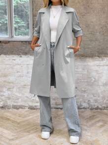 EMERY ROSE 女士休闲通勤纯色风衣 - 淺灰色 - 查看 3