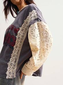 Bohemela 波西米亚风休闲刺绣拼布玫瑰印花圆领T恤女款