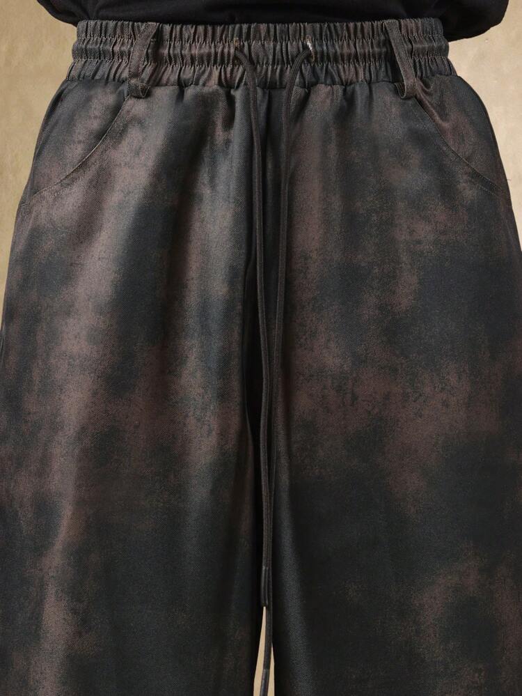 Luźne, szerokie nogawki cargo z nadrukiem tie-dye do kolan, retro, męskie szorty