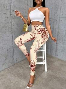 VaVaBold 花卉舒适休闲紧身裤、数码印花度假裤和家居裤