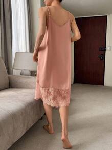 DAZY Camisón elegante de unicolor con aplicaciones de encaje - Rosa Pálido - Ver 2