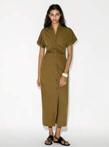 Lumivelle V-Neck Ruched Fitted & Comfortable Casual Dress