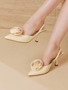 MOTF PREMIUM STEREO FLORAL POINTED TOE HIGH HEEL PUMPS - Beige - View 5