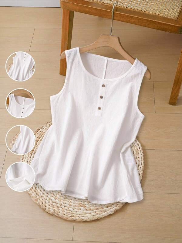 EMERY ROSE Women's Solid Color Simple Daily Sleeveless Tank Top White Top