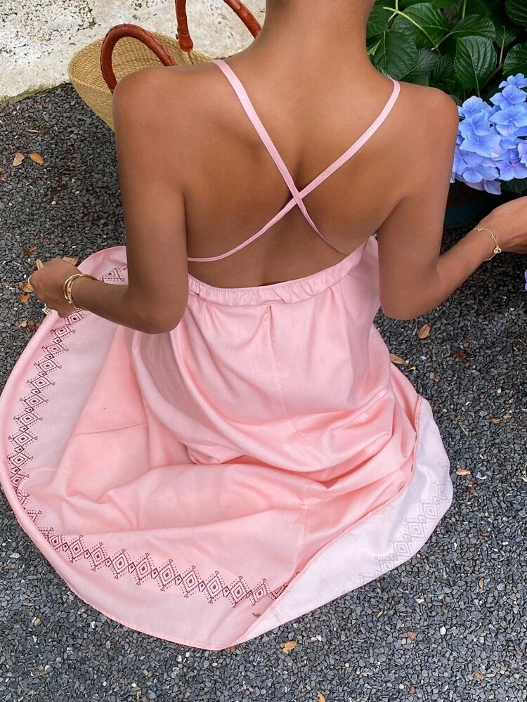 Backless Halter Tie Up Beach Vacation Dress Maxi Dress Cruise Outfit For Women Boho