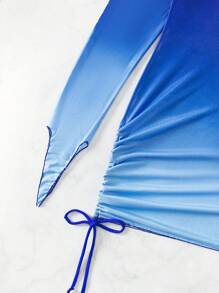 Swim SXY Summer Beach Knot Back Bikini Set With Ombre Beach Cover Up Music Festival - Blue - View 6