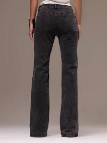 MUSERA 黑色修身喇叭牛仔裤，水洗缝线细节，交叉前襟，波西米亚风，适合节日、假日、冬季休闲、日常穿着，春夏皆宜。 - 黑色 - 查看 4