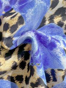 Swim Vcay Matching 2pcs Women Animal Floral Print Twist Mesh Splice High Cut Triangle Bikini Top And Bottom For Summer Beach Vacation - Multicolor - View 7