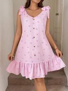 SHEIN LUNE 大码女式碎花肩部休闲夏季海滩装女士连衣裙波西米亚风夏季彩虹波西米亚风复古风女士夏季服装七月四日假期狂欢服装节日假期服装 - 粉色 - 查看 4