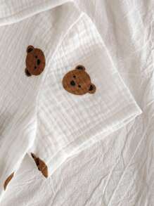 SHEIN Vintaside Kids 2pcs Baby Boy Cartoon Bear Print Short Sleeve Single-Breasted Top And Shorts Casual Outfit Set - White - View 6