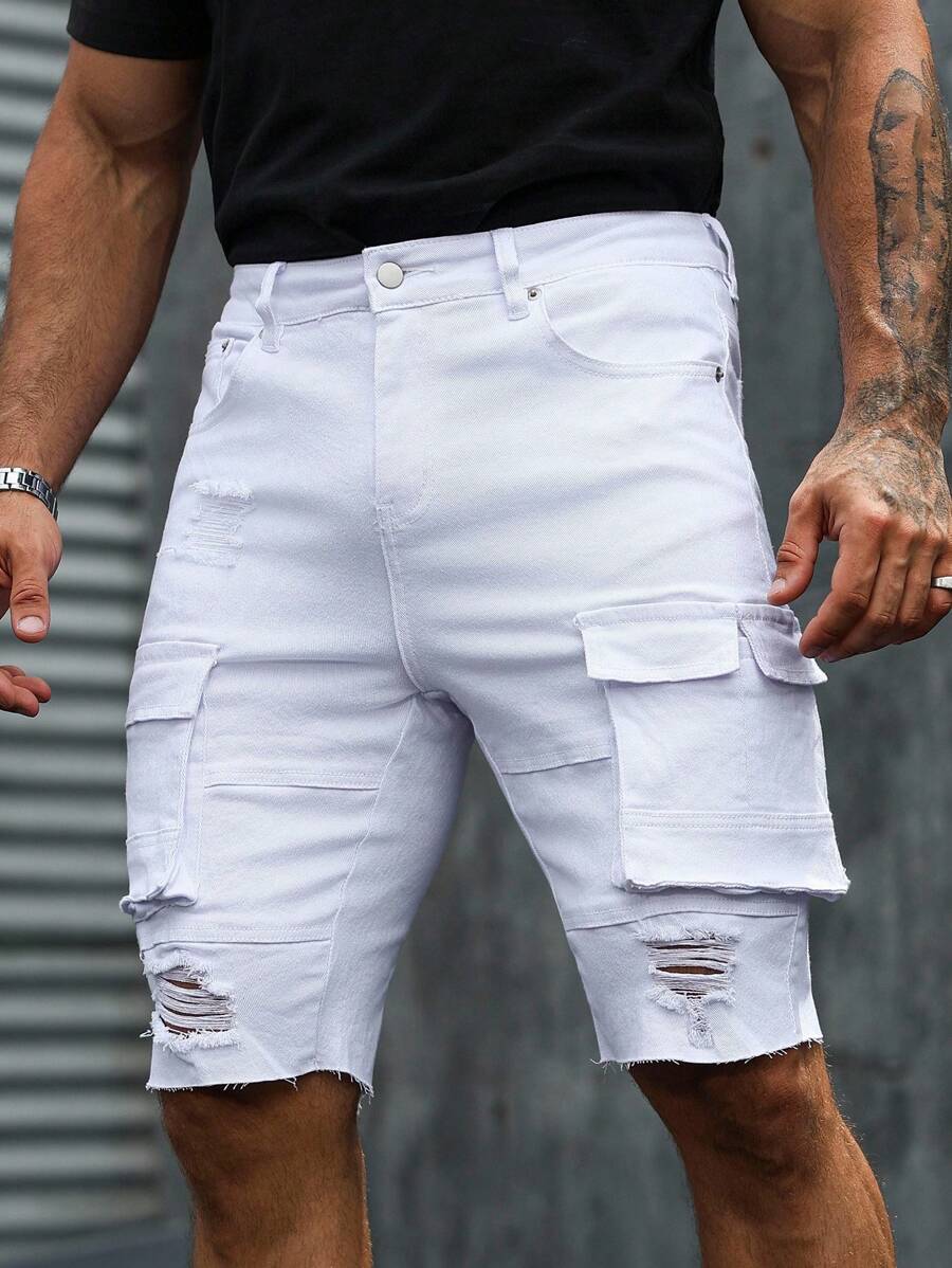 Manfinity LEGND 男士夏季休闲破洞多口袋牛仔短裤