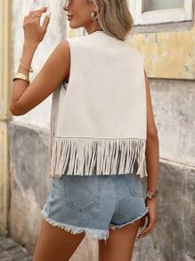 Brillora Fringe Trim Open Front Vest Summer Jacket In Fall/Winter