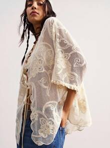 Bohemela Women's Casual Solid Color V-Neck Loose Woven Blouse - Apricot - View 1