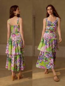MOTF PREMIUM LINEN ALLOVER PRINT TIERED LAYER DRESS - Multicolor - View 9