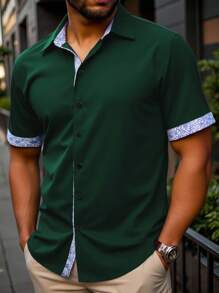 Manfinity Homme Camisa informal de talla grande para hombres, con bloque de color y parches, para el verano