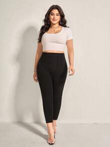 SHEIN LUNE Plus Casual Commuting Solid High Waist Comfy Pants