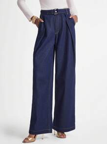 Daynim Quần Jeans Denim Ống Rộng Túi Xanh Navy Thường Ngày Cho Nữ - Rửa tối - Xem 3