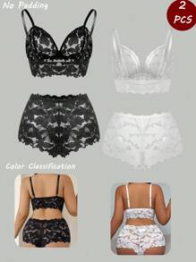 SHEIN 2pcs/Set Women Plus Size Sexy Lace Lingerie Set