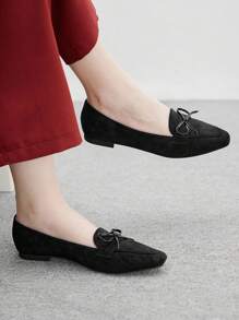 CUCCOO BIZCHIC Mocasines casuales para interiores y exteriores de mujer con punta cuadrada, decorados con lazo, suela suave y cómoda, color negro