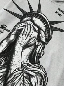 PAVTROS 男士连帽上衣和运动裤套装，长袖，独特侧条纹设计，慢跑运动套装，INS 男士时尚街头风，Y2K 风格，自由女神像印花，万圣节、返校季和日常穿着的完美之选。送给男朋友的绝佳礼物。男士秋季服装。男士两件套，Y2K 男士服饰