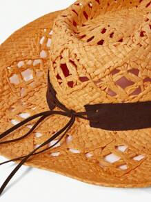 SHEIN SXY Women's Vacation Bohemian Style Hollow-Out Sun Hat - Yellow - View 9