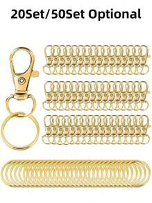 SHEIN Juego de 20/50 clips y anillos para llaveros - Mosquetón de metal duradero, llaveros y anillos de moda, gancho giratorio de resorte metálico, accesorios para lanyards, carteras y manualidades