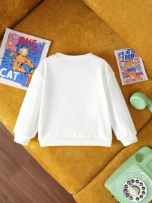 GARFIELD | SHEIN 女婴卡通猫咪植绒白色休闲百搭长袖卫衣 - 白色 - 查看 2