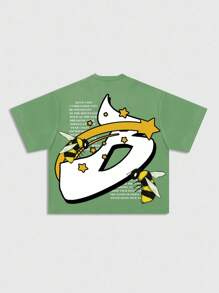 ROMWE MEN Street Life Camiseta de manga corta con estampado de figura suelta tipo murciélago para hombre, Halloween - Verde - Ver 2