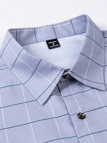 Manfinity Mode Men's Casual Blue Plaid Dress Shirt, Fall, Long Sleeve Top - Grey - View 6