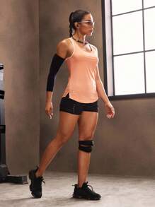 Powerista Top de fitness deportivo informal con estampado de letra como adorno para mujer - Naranja - Ver 6