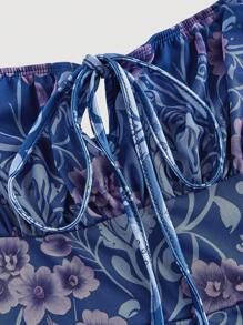 SHEIN MOD 复古花卉印花迷你吊带连衣裙 - 寶藍色 - 查看 3
