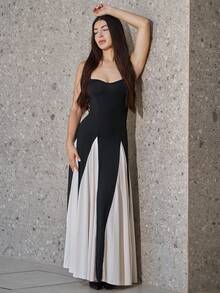 Andrea Bello Vestido elegante negro y blanco con tirantes de espagueti - Blanco y Negro - Ver 6