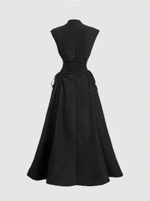 SHEIN MOD Đầm dài buộc chéo cổ sườn xám kèm chân váy Maxi, phong cách Trung Hoa, nữ, trang phục dự tiệc trưa cho nữ, quần áo phù thủy, cô dâu xác chết - màu đen - Xem 4