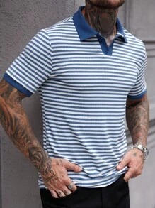 Manfinity Homme 男士休闲简约商务通勤日常短袖 Polo 衫 - 藍白色 - 查看 3